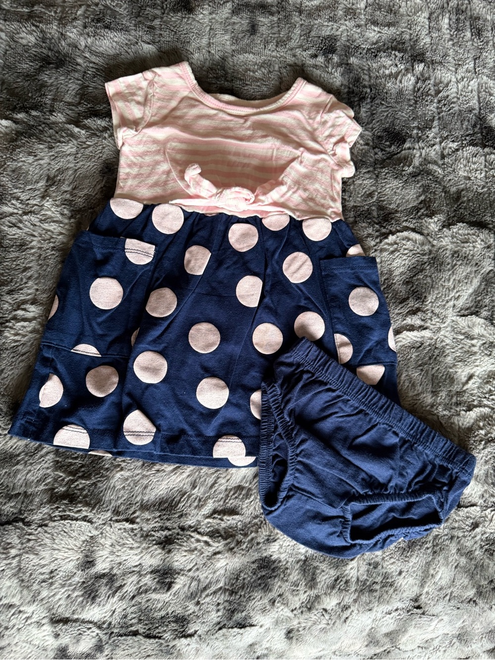 Carterās 12M Pink Stripe Navy Polka Dot Dress & Bloomers